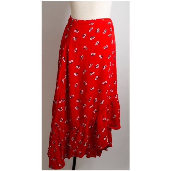 BILLABONG "Dancing Til Dawn Red" Floral Print Midi Wrap Boho Beach Skirt M - Picture 4 of 14